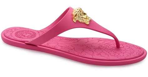 versace pink medusa thong sandals|versace medusa chain leather sandals.